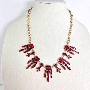 IMAN Global Chic Gold Tone Red‎ Rhinestone Crystal Bib Necklace Statement New